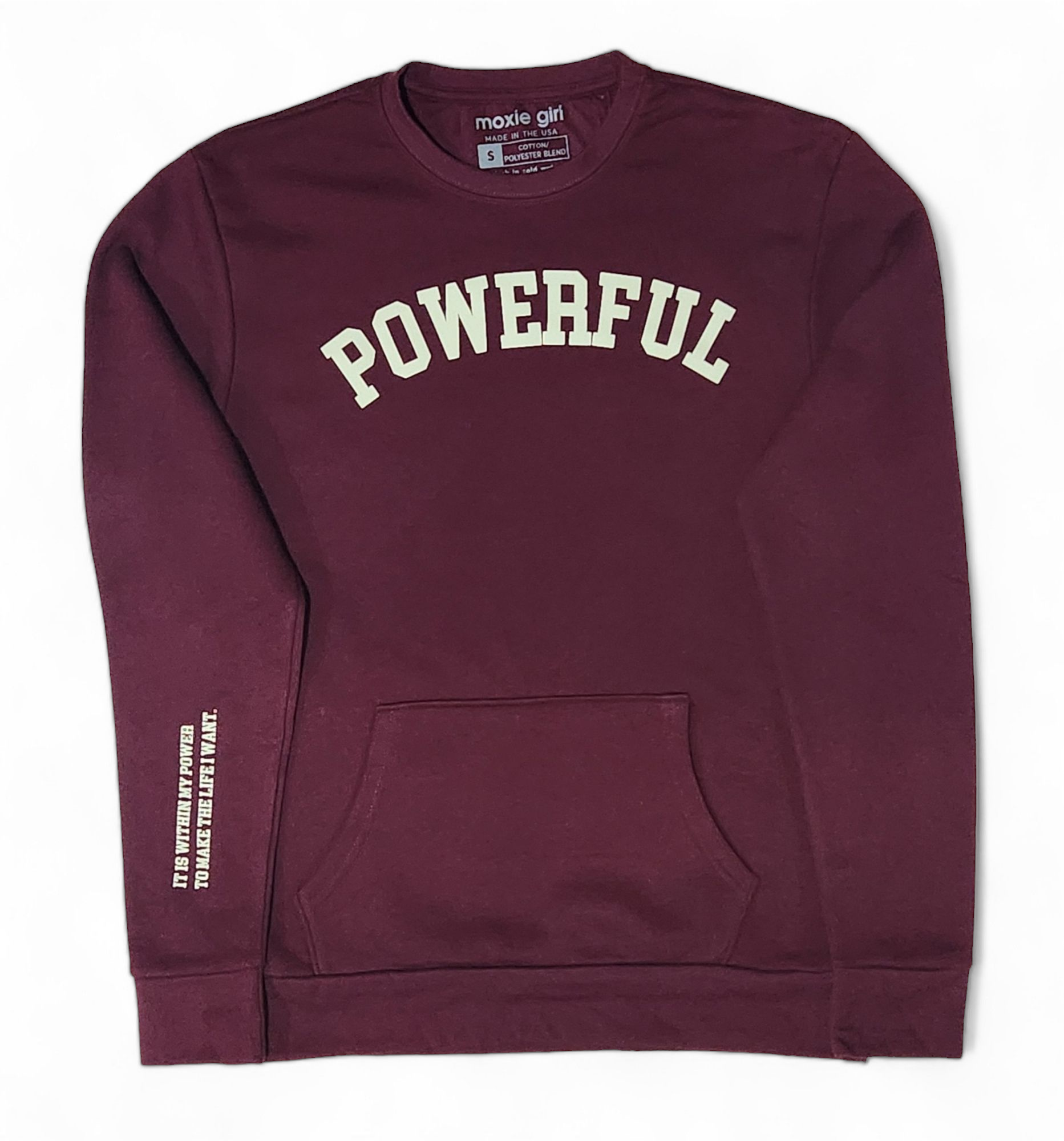 POWERFUL crewneck pocketed sweatshirt – Maroon and Vanilla