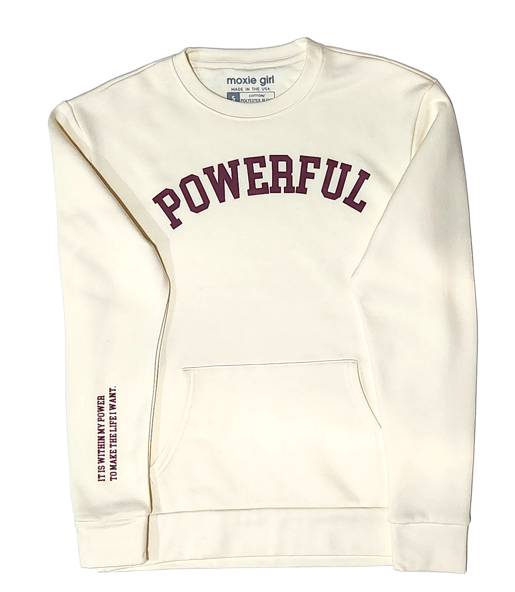 POWERFUL crewneck pocketed sweatshirt – Vanilla and Maroon